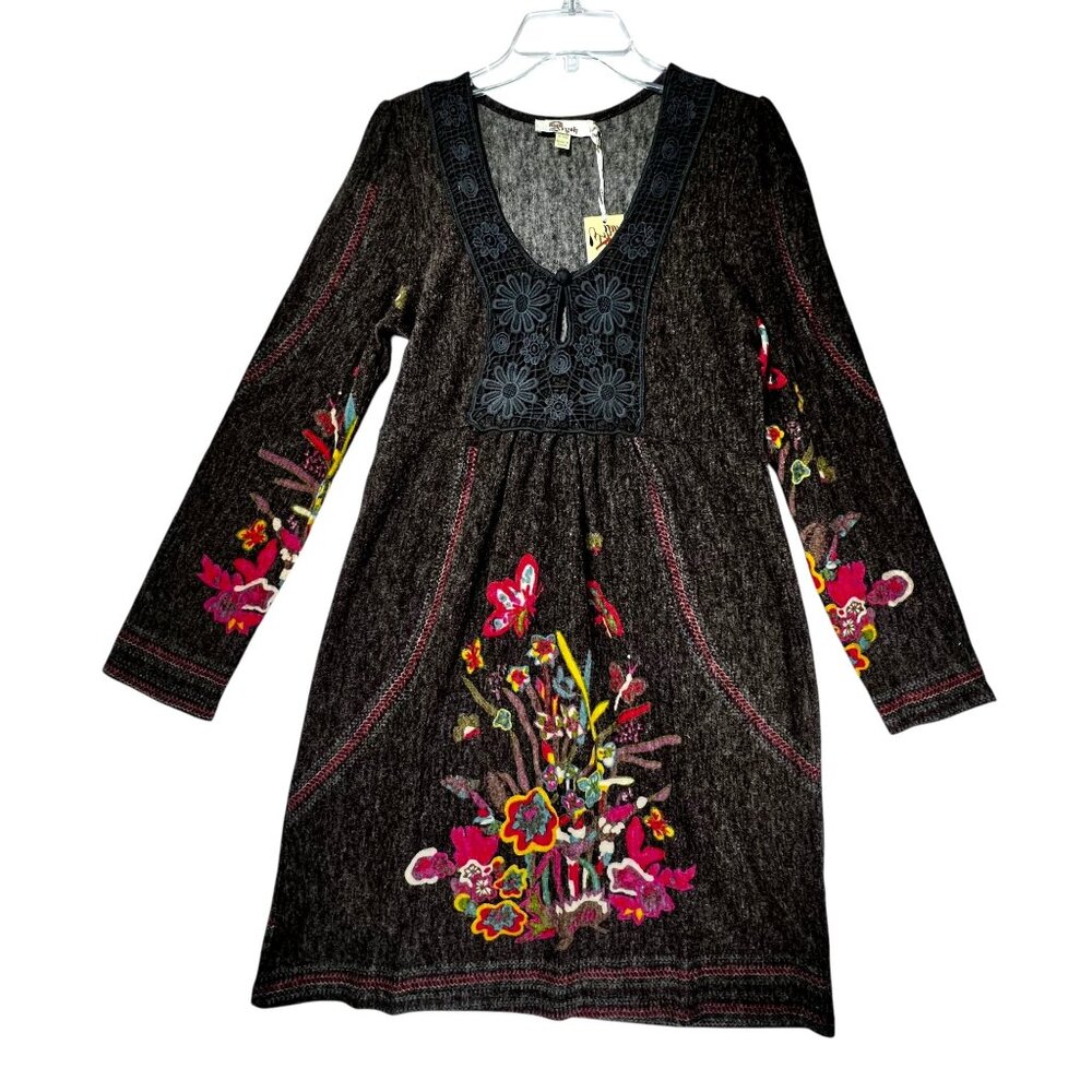 Aryeh NWT Dress Floral Butterfly Design Brown Womens M Boho Cottage Core LS - Picture 1 of 16